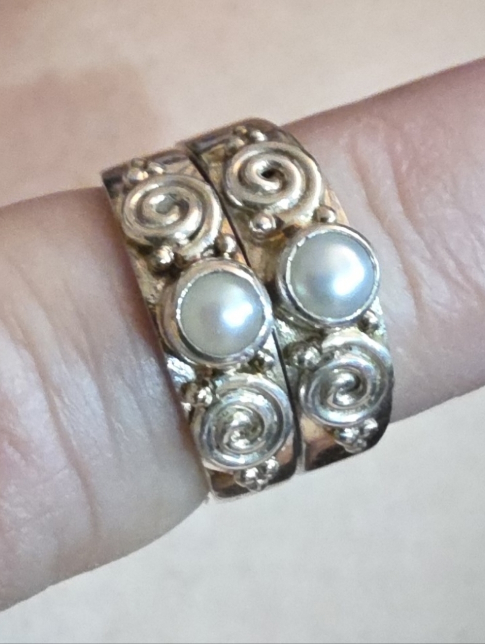 GENUINE PEARL 925 STERLING SILVER STACKING RINGS Size 6 - Picture 2 of 6